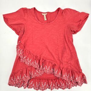 Matilda Jane Eureka Springs Embroidered Ruffle Coral Eyelet Top Size S